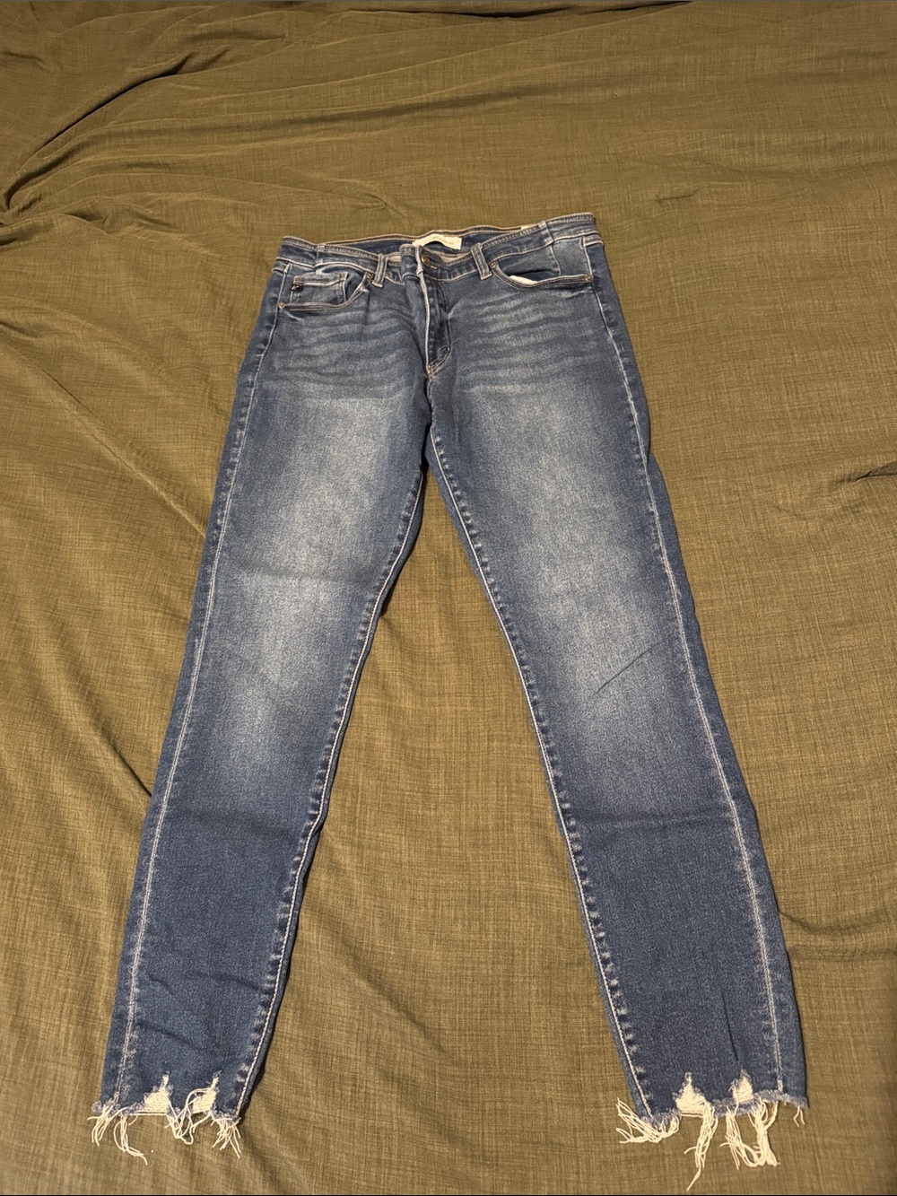 KanCan Medium Blue Distressed Frayed Hem Skinny Jeans